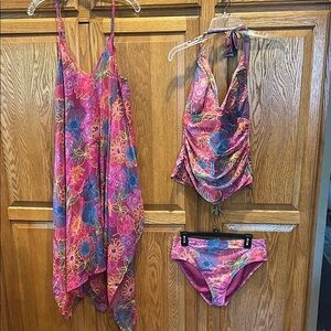 Floral Pink and Blue Swimwear Set